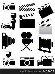Cinema. Silhouettes of a photo and video of chambers of black colour. A vector illustration