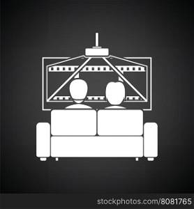 Cinema sofa icon. Black background with white. Vector illustration.