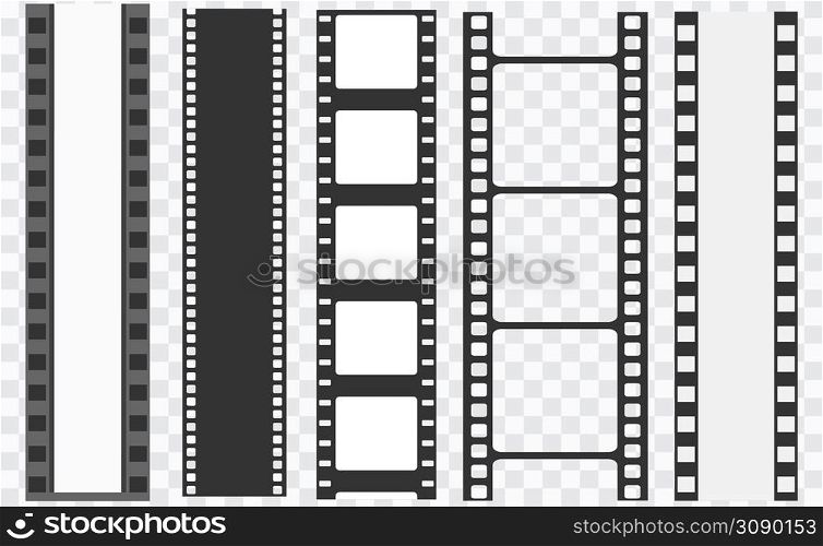 Cinema strip templates. Negative and strip, media filmstrip. Film roll vector, film 35mm, slide film set frame. Cinema strip templates. Negative and strip, media filmstrip. Film roll vector, film 35mm, slide film frame