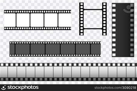 Cinema strip templates. Negative and strip, media filmstrip. Film roll vector, film 35mm, slide film frame set. . Cinema strip templates. Negative and strip, media filmstrip. Film roll vector, film 35mm, slide film frame