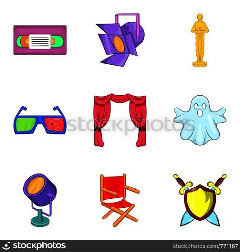 Cinema technology icons set. Cartoon set of 9 cinema technology vector icons for web isolated on white background. Cinema technology icons set, cartoon style