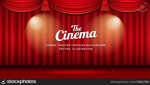 Cinema Theater curtains red and gold righting banner background, Eps 10 vector illustration