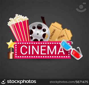 Cinema ticket filmstrip award icons elements movie concept vector illustration