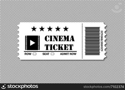 Cinema ticket movie time with code. Simple isolated ticket on transparen background. EPS 10. Cinema ticket movie time with code. Simple isolated ticket on transparen background.