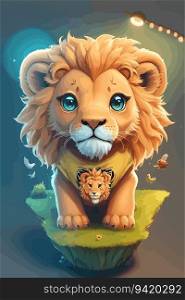 Cinematic Lion: Highly Detailed and Charming T-Shirt Design with 3D Vector Art
