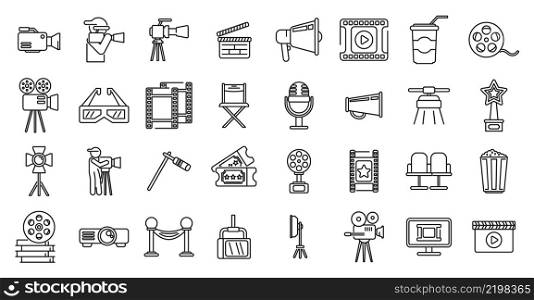 Cinematographer icons set outline vector. Cinema movie. Film video. Cinematographer icons set outline vector. Cinema movie