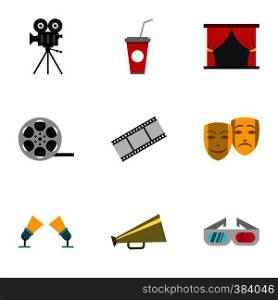 Cinematography icons set. Flat illustration of 9 cinematography vector icons for web. Cinematography icons set, flat style