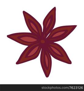 Cinnamon or aroma flower, anise star coffee shop, java aromatic ingredient. Flavor enhancer, brown petals, tasty blossom, canella in flat design style vector. Coffee Shop, Aromatic Ingredient, Canella Vector