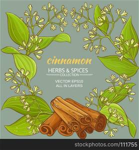 cinnamon vector pattern. cinnamon branches vector frame on color background