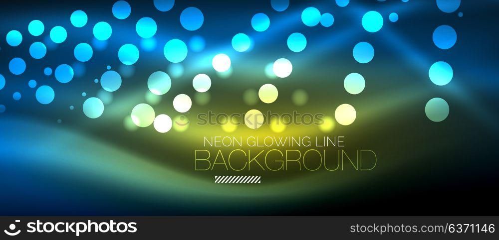 Circle abstract lights, blue neon glowing background. Circle abstract lights, neon glowing background. Vector digital template