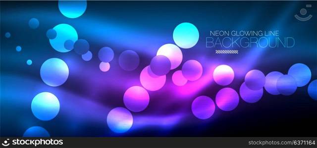 Circle abstract lights, blue neon glowing background. Circle abstract lights, neon glowing background. Vector digital template