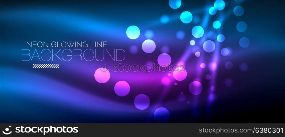 Circle abstract lights, blue neon glowing background. Circle abstract lights, neon glowing background. Vector digital template