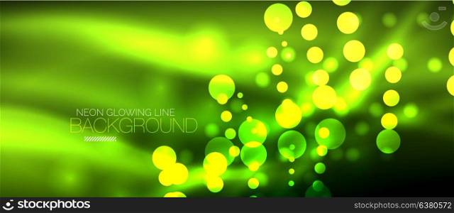Circle abstract lights, green neon glowing background. Circle abstract lights, neon glowing background. Vector digital template