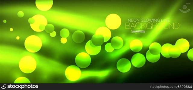 Circle abstract lights, green neon glowing background. Circle abstract lights, neon glowing background. Vector digital template