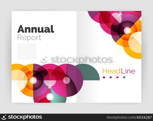 Circle annual report templates, business flyers. Vector abstract backgrounds