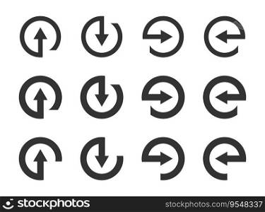 Circle arrow icon set. Flat vector illustration.