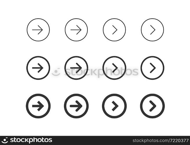 Circle arrow. Next button. Png right line symbol in vector flat style.