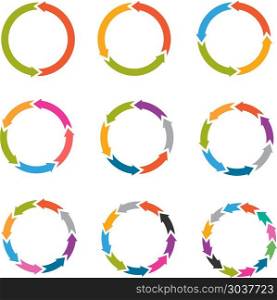 Circle arrows with options, parts, steps vector icons. Circle arrows with options, parts, steps, processes vector set for business infographic templates