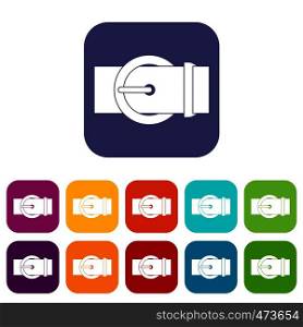 Circle belt buckle icons set vector illustration in flat style In colors red, blue, green and other. Circle belt buckle icons set flat