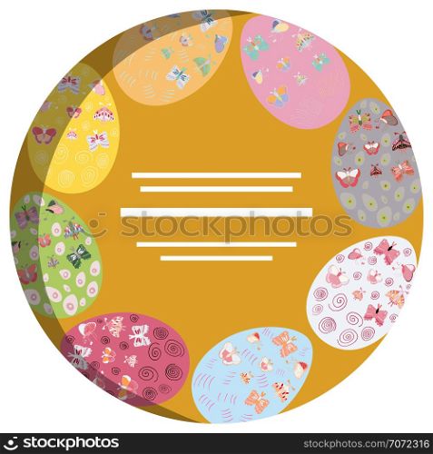 Circle border with easter eggs for text. Beautifully decorated easter eggs. Flat style clip art with copy space. Greeting card, poster design element. Vector illustration.. Easter eggs round flat hand drawn frame.