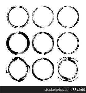 Circle borders isolated. Set of round grunge frames. Vector illustration.