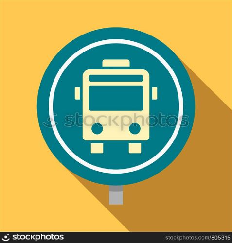 Circle bus stop sign icon. Flat illustration of circle bus stop sign vector icon for web design. Circle bus stop sign icon, flat style