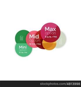 Circle business option diagrams. Select your product with sample options. A4 size geometric template. Brochure - flyer, presentation or web design background