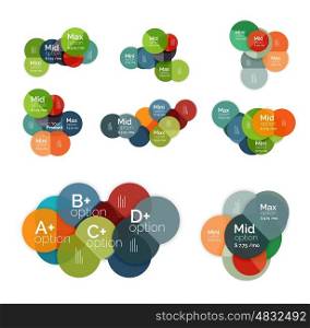Circle business option diagrams. Select your product with sample options. A4 size geometric template. Brochure - flyer, presentation or web design background