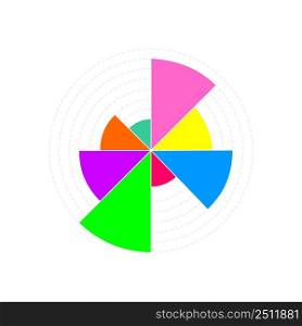 Circle chart ex&le. Wheel diagram with 8 colorful segments of different volumes. Financial data visualization template. Statistical infographic design layout. Vector illustration.. Circle chart ex&le. Wheel diagram with 8 colorful segments of different volumes. Financial data visualization template. Statistical infographic design layout. Vector illustration