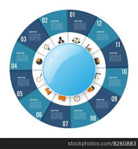 Circle chart infographic template with 12 options for presentations, advertising, layouts, annual reports