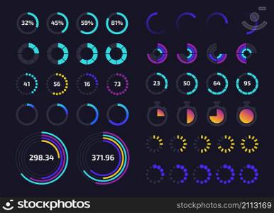 Circle dashboard . Round progress bar and download status application interface graphic element. Vector control panel time tracker infographic set minimalist technology dashboard. Circle dashboard UI. Round progress bar and download status application interface graphic element. Vector control panel time tracker infographic set