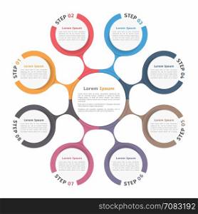 Circle Diagram Eight Elements. Circle diagram with eight elements, steps or options, flowchart or workflow diagram template, vector eps10 illustration