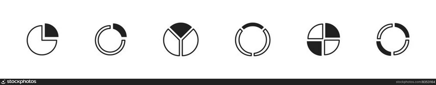 Circle diagram icon. Set of growing graph icons. Pie graphic symbol. Vector illustration.
