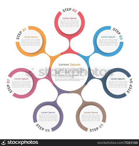 Circle Diagram Seven Elements. Circle diagram with seven elements, steps or options, flowchart or workflow diagram template, vector eps10 illustration