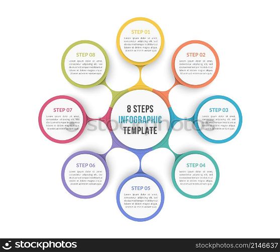 Circle diagram template with eight steps or options, process chart, vector eps10 illustration. Circle Diagram - Eight Elements