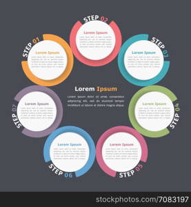 Circle diagram with seven elements, steps or options, flowchart or workflow diagram template, vector eps10 illustration. Circle Diagram Seven Elements