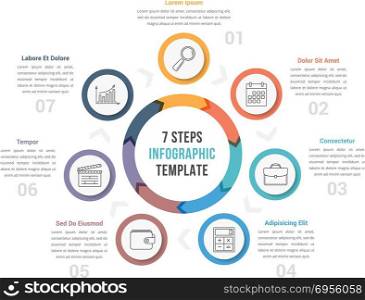 Circle Diagram with Seven Steps. Circle diagram infographic template with arrows with seven steps, workflow, process, vector eps10 illustration