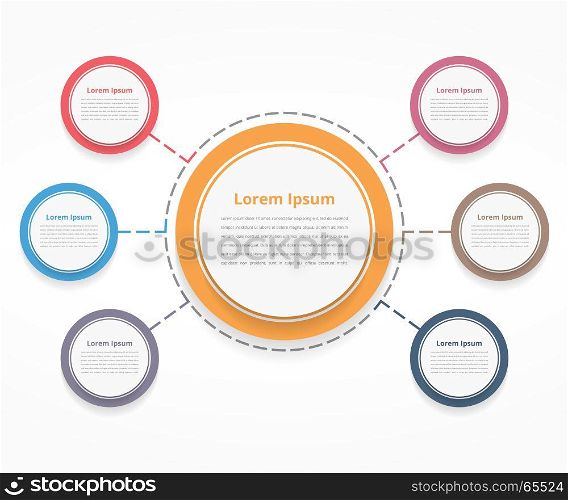 Circle Diagram with Six Elements. Circle diagram with six elements, steps or options, flowchart or workflow diagram template, vector eps10 illustration