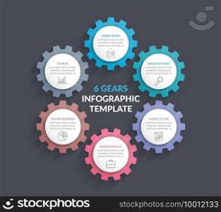Circle diagram with six gears, vector eps10 illustration. Six Gears