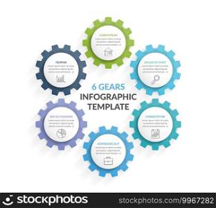 Circle diagram with six gears, vector eps10 illustration. Six Gears