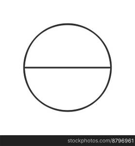 Circle divided in 2 segments isolated on white background. Pie or pizza round shape cut in two equal slices in outline style. Simple business chart ex&le. Vector linear illustration. Circle divided in 2 segments isolated on white background. Pie or pizza round shape cut in two equal slices in outline style. Simple business chart ex&le