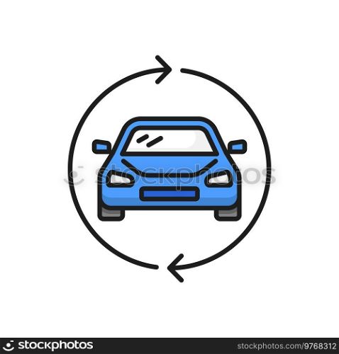 Circle exchange of cars carpool carsharing service. Multiple car rent in circling arrows. Ride-sharing and lift-sharing, carpooling or car-sharing icon. Carpool share, constant using of car share service