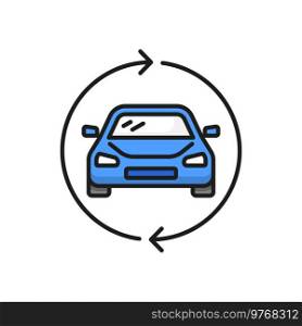 Circle exchange of cars carpool carsharing service. Multiple car rent in circling arrows. Ride-sharing and lift-sharing, carpooling or car-sharing icon. Carpool share, constant using of car share service