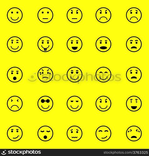 Circle face icons on yellow background, stock vector