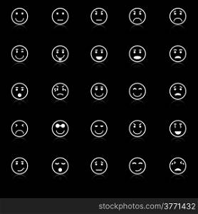 Circle face icons with reflect on black background, stock vector