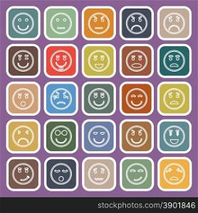 Circle face line flat icons on violet background, stock vector