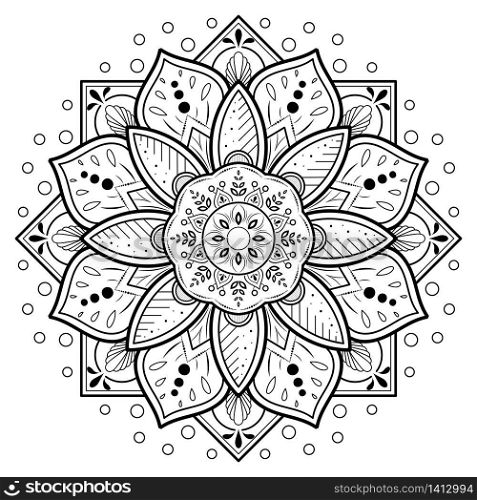 Circle flower of mandala with floral ornament pattern,Vector mandala relaxation patterns unique design with nature style, Hand drawn pattern,Mandala template for page decoration cards, book, logos