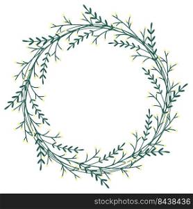 Circle foliage frame vector illustration. Round leafy floral wreath. Botanical blank for invitation or congratulations. Natural decorated template. Circle foliage frame vector illustration