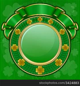 Circle frame from shamrock with ribbon for St. Patrick&rsquo;s day