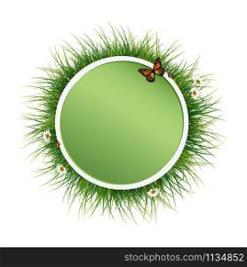 Circle frame with green grass and batterfly